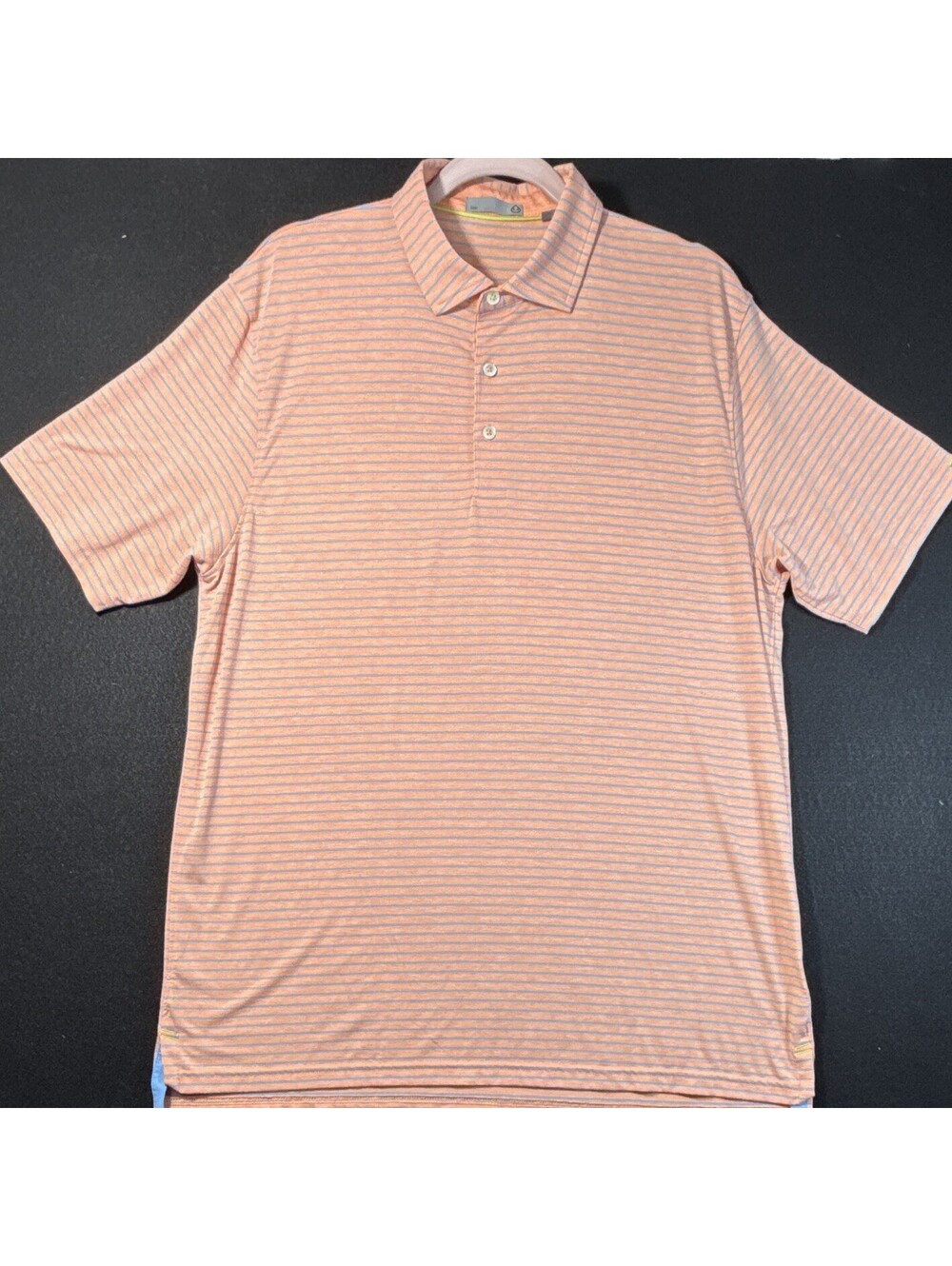 tasc Men’s Striped Polo Shirt Orange/Blue L Button Collared Short Sleeve